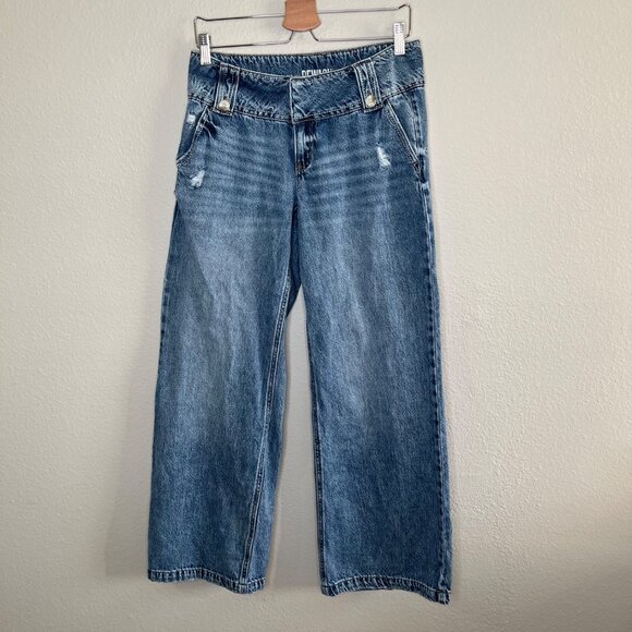Rewash Wide Leg Low Rise Baggy Denim Jeans Medium Wash Size 5 Distressed - Picture 6 of 10